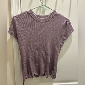 White House Black Market Lavender Ribbed Short Sleeve Crewneck Top